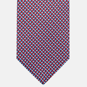 3-Fold Silk Tie, Geometric Pattern, Blue and Red - JA056123-2