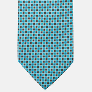 3-Fold Satin Silk Tie with Geometric Pattern, Pool Blue - JA241005-2