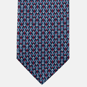 3-Fold Silk Tie, Floral Pattern, Blue and Red - JA056338-2