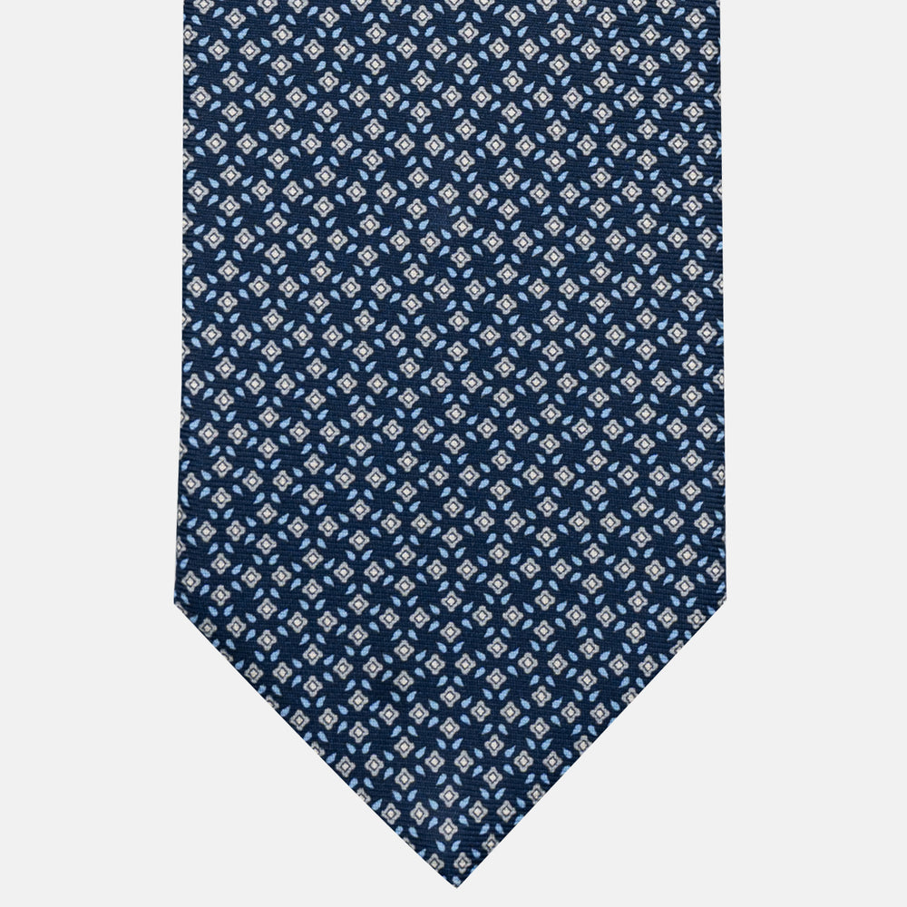 3-Fold Silk Tie, Floral Pattern, Blue and Grey - JA056130-2