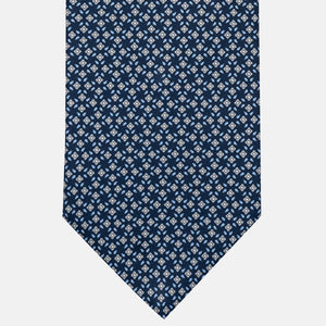 3-Fold Silk Tie, Floral Pattern, Blue and Grey - JA056130-2