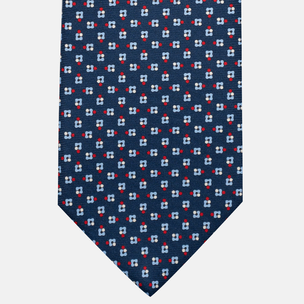 3-Fold Silk Tie, Floral Pattern, Blue and Red - JA057247-2