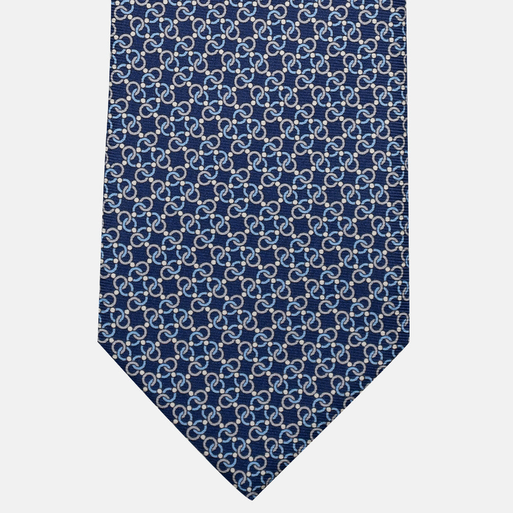3-Fold Silk Tie, Chain Pattern, Blue and Grey - JA055937-2