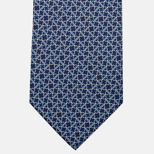 3-Fold Silk Tie, Chain Pattern, Blue and Grey - JA055937-2