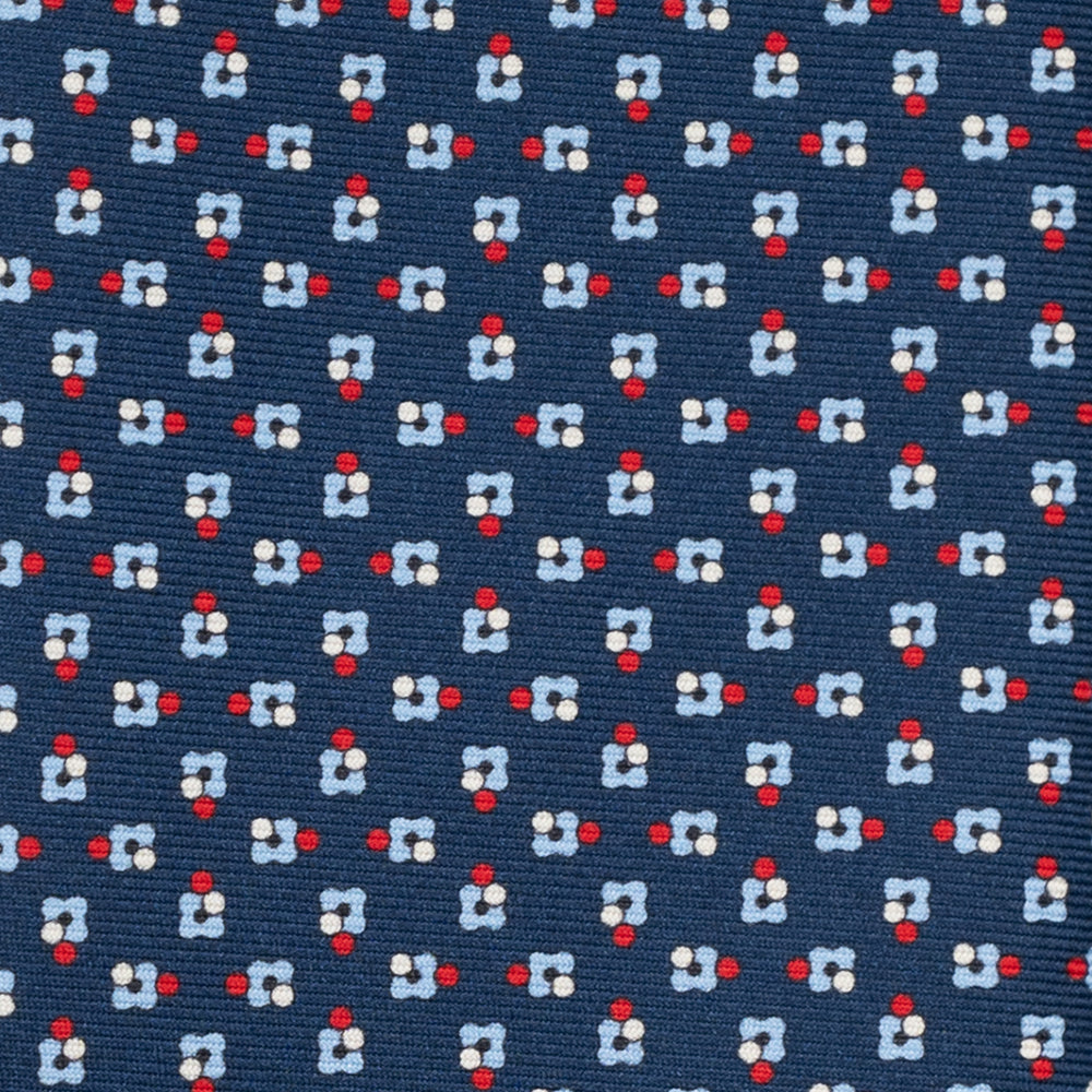 3-Fold Silk Tie, Floral Pattern, Blue and Red - JA057247-2
