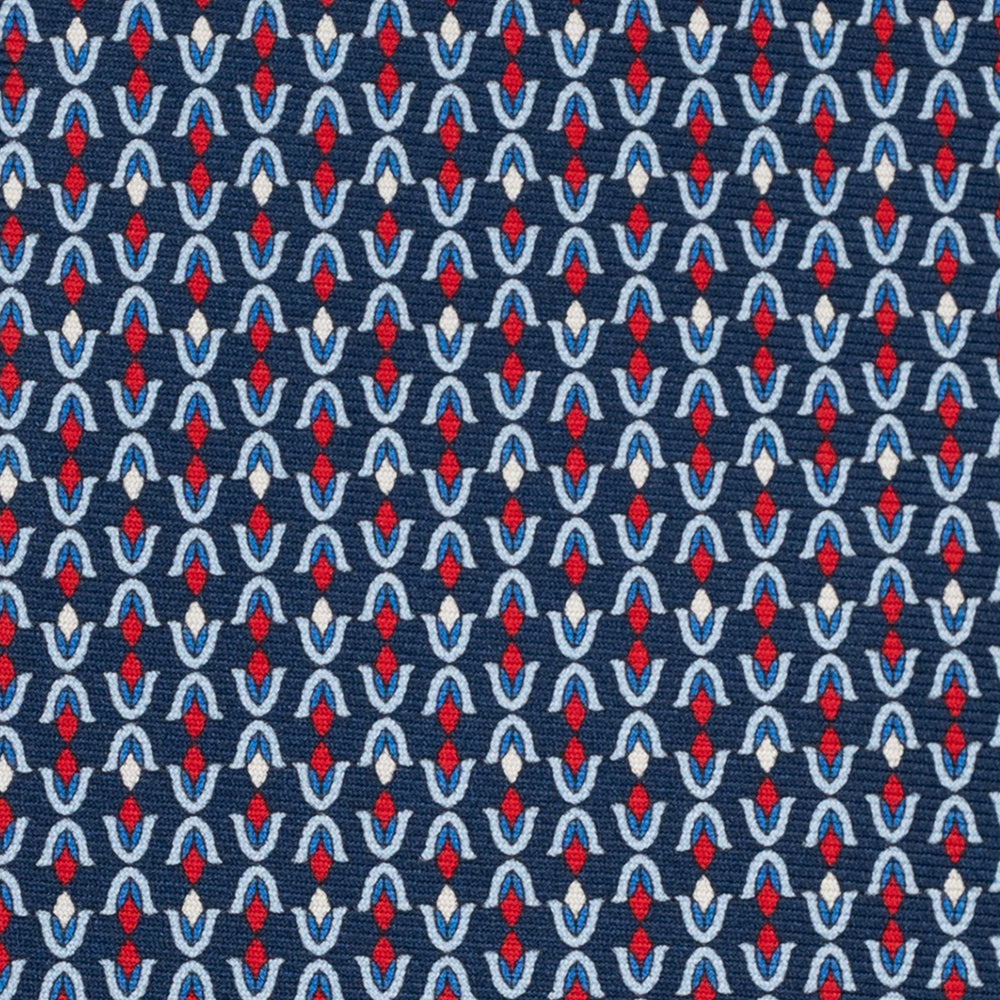 3-Fold Silk Tie, Floral Pattern, Blue and Red - JA056338-2