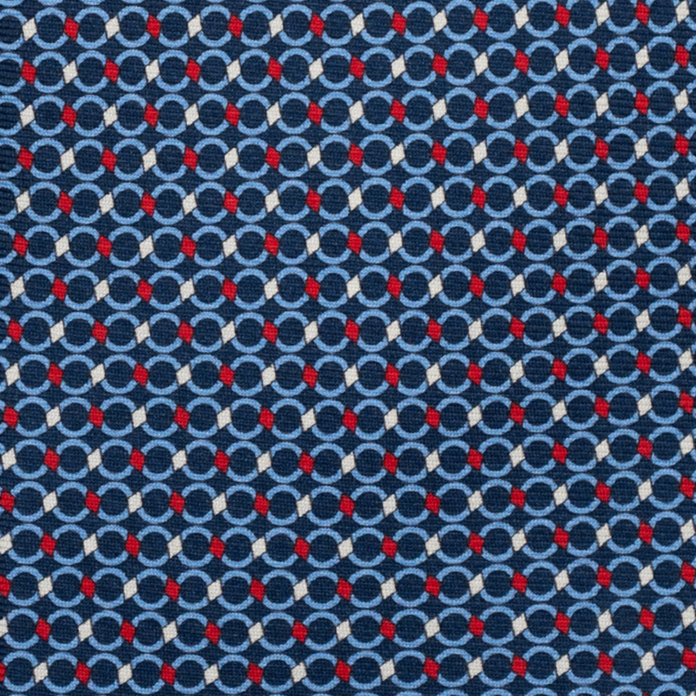 3-Fold Silk Tie, Chain Pattern, Blue and Red - JA057080-2