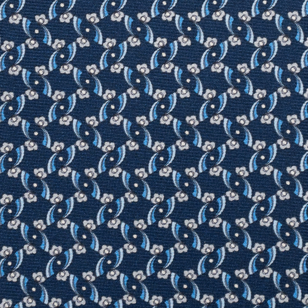 3-Fold Silk Tie, Floral Pattern, Blue and Grey - JA056337-2