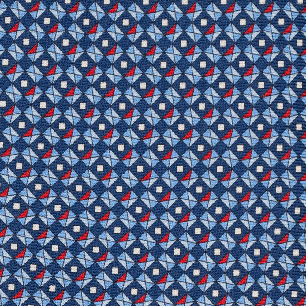 3-Fold Silk Tie, Geometric Pattern, Blue and Red - JA055920-2