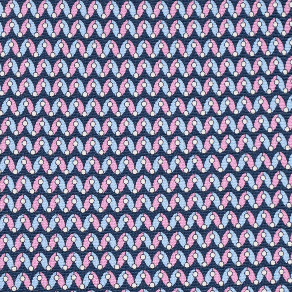 3-Fold Silk Tie, Geometric Pattern, Blue Pink - JA056675-2