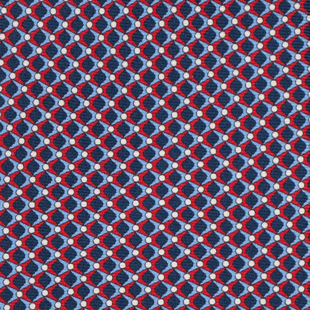 Cravatta 3 pieghe in Seta, Fantasia Geometrica, Blu Rosso - JC056340-2