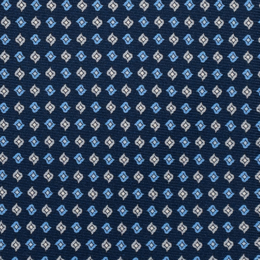 3-Fold Silk Tie, Micro Pattern, Blue and Grey - JA056673-2