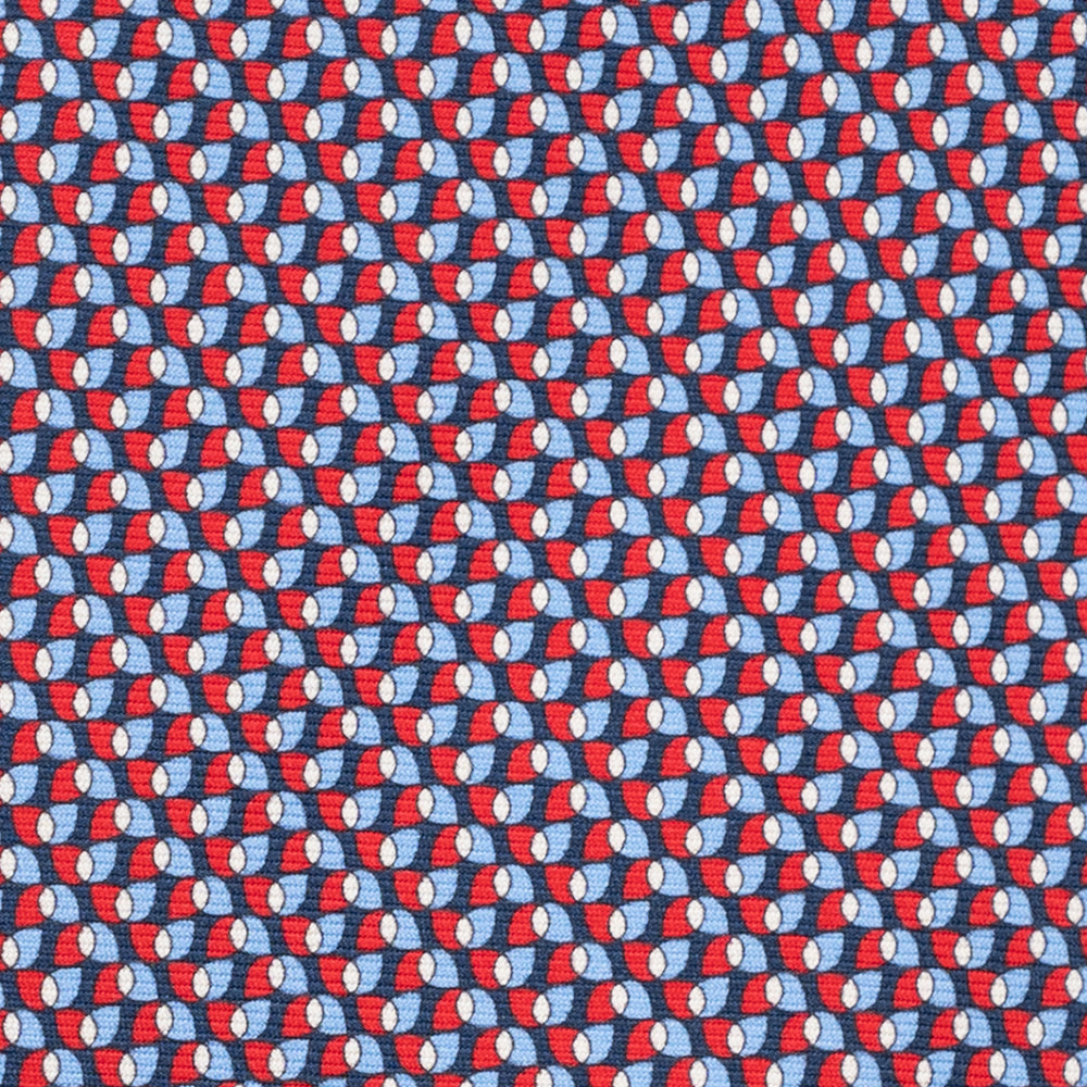 3-Fold Silk Tie, Geometric Pattern, Blue and Red - JA056123-2
