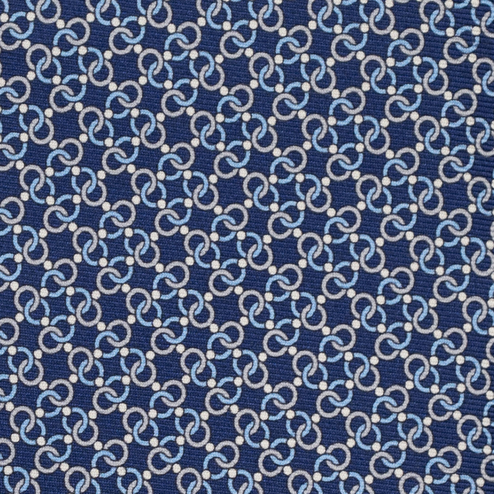3-Fold Silk Tie, Chain Pattern, Blue and Grey - JA055937-2