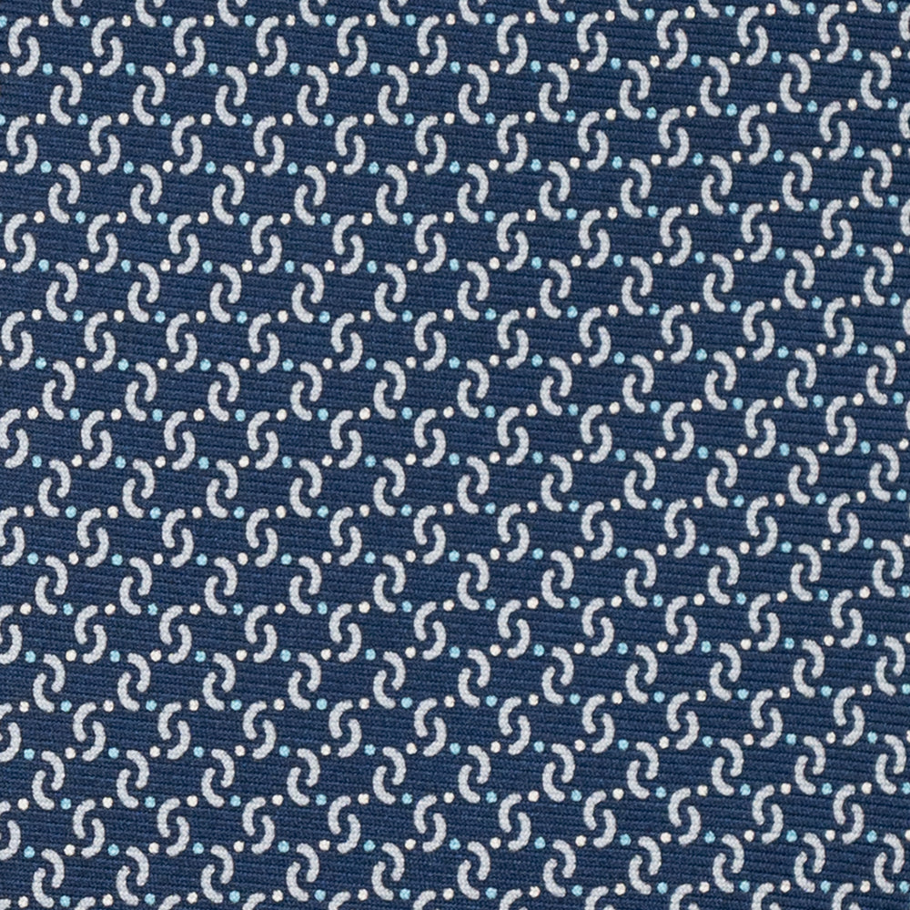 3-Fold Silk Tie, Geometric Pattern, Blue and Grey - JA056669-2