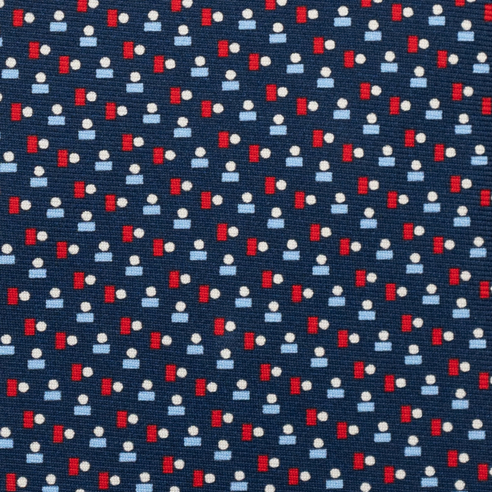 3-Fold Silk Tie, Micro Pattern, Blue and Red - JC057248-2
