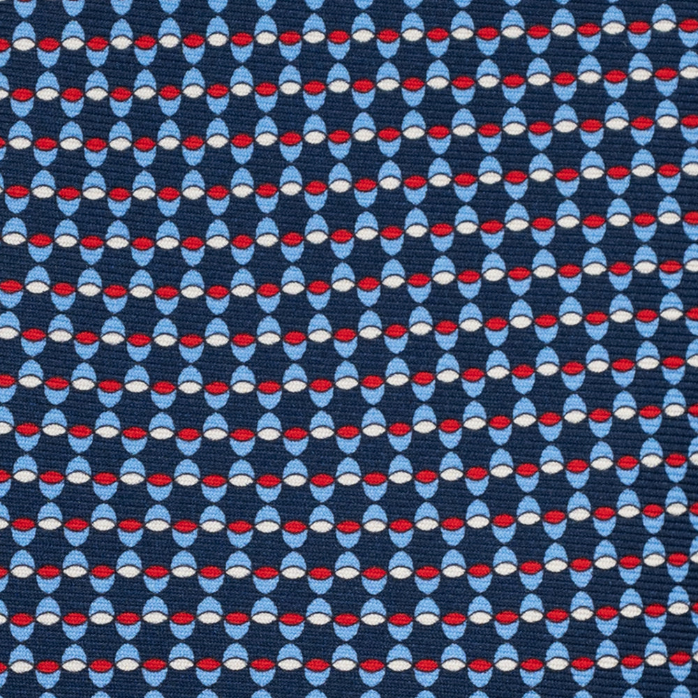 Cravatta 3 pieghe in Seta, Fantasia Geometrica, Blu Rosso - JC057249-2