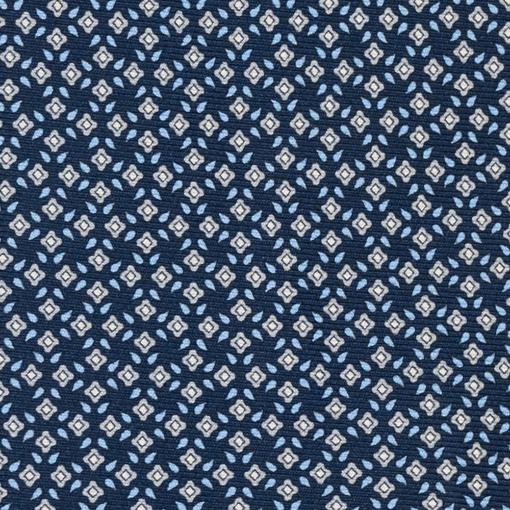 3-Fold Silk Tie, Floral Pattern, Blue and Grey - JA056130-2