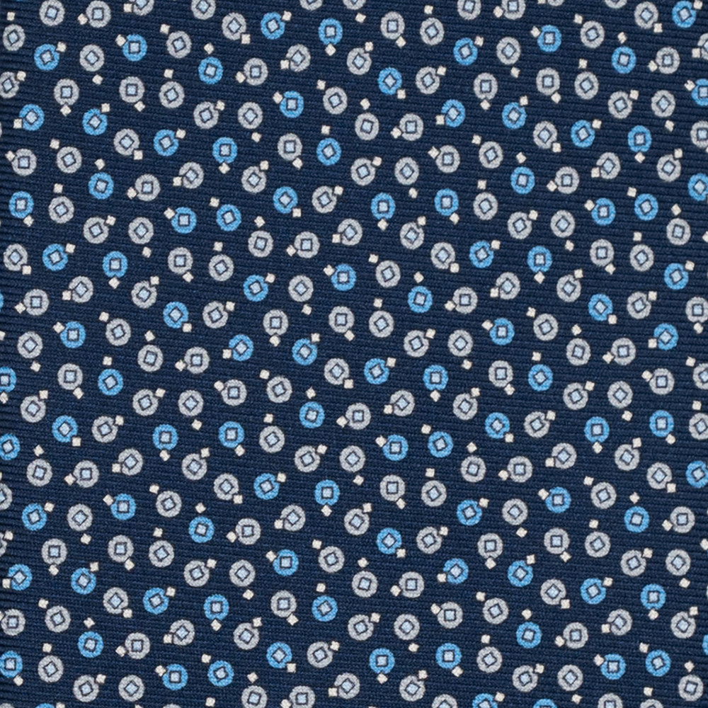 3-Fold Silk Tie, Geometric Pattern, Blue and Grey - JA055946-2