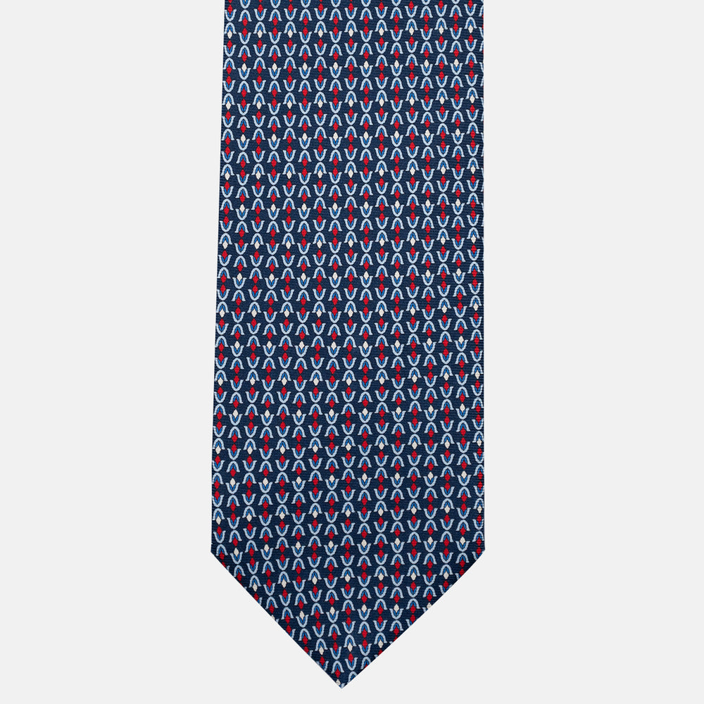 3-Fold Silk Tie, Floral Pattern, Blue and Red - JA056338-2