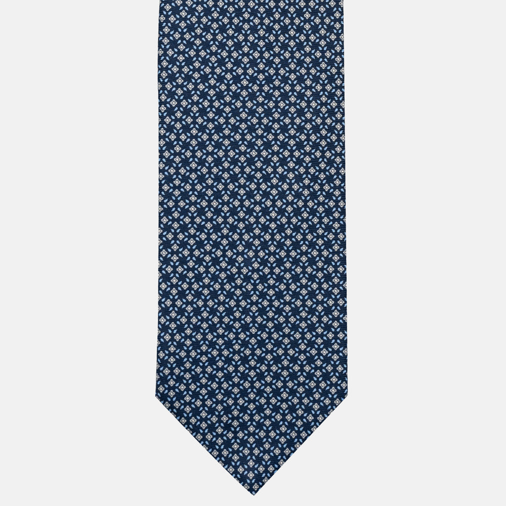 3-Fold Silk Tie, Floral Pattern, Blue and Grey - JA056130-2