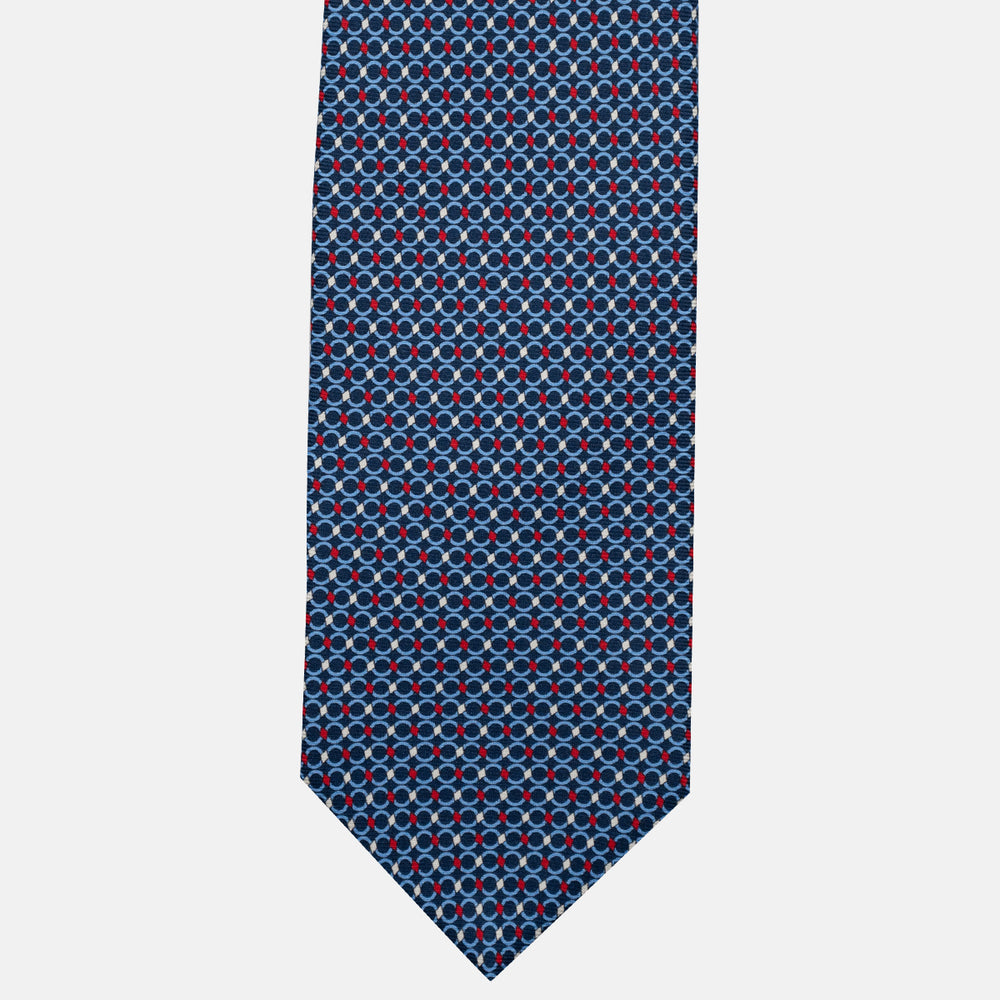 3-Fold Silk Tie, Chain Pattern, Blue and Red - JA057080-2
