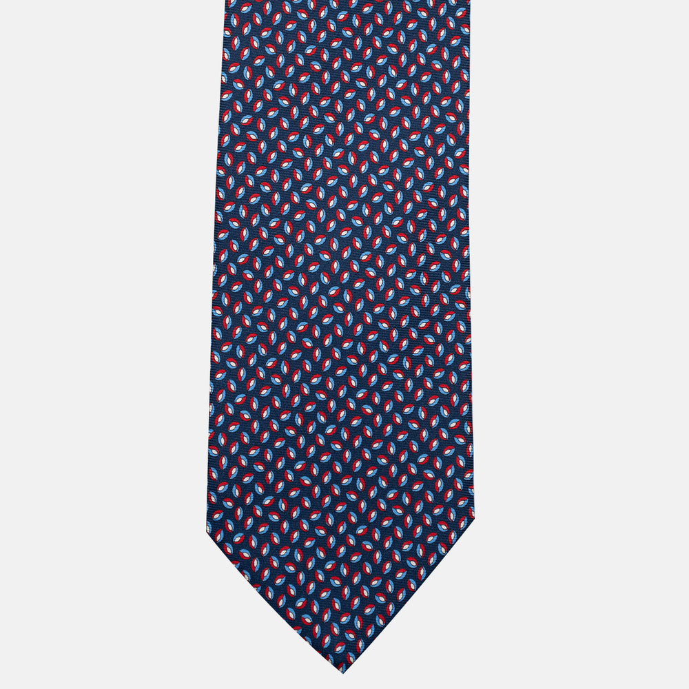 3-Fold Silk Tie, Micro Pattern, Blue and Red - JA056126-2