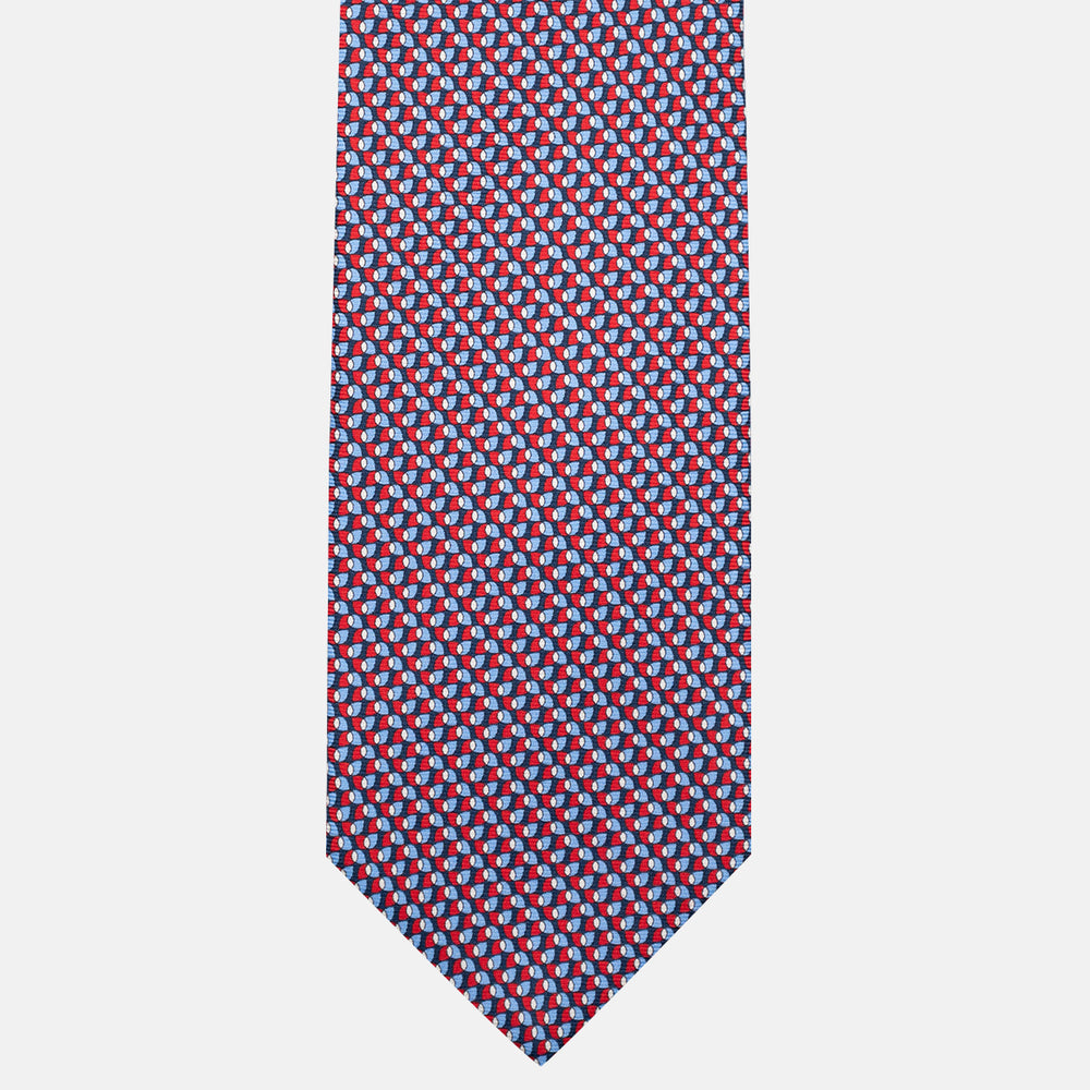 3-Fold Silk Tie, Geometric Pattern, Blue and Red - JA056123-2