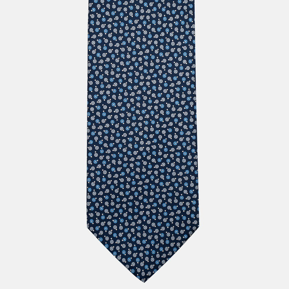 3-Fold Silk Tie, Geometric Pattern, Blue and Grey - JA055946-2