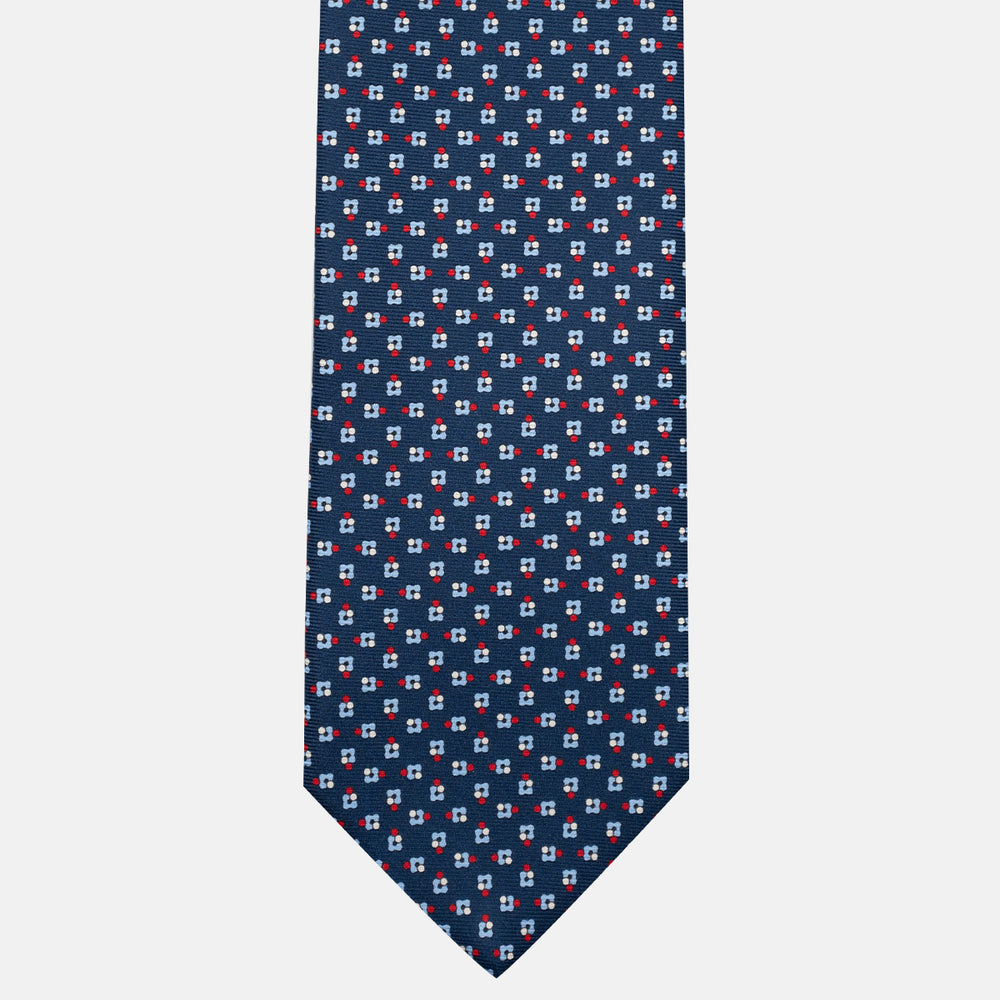 3-Fold Silk Tie, Floral Pattern, Blue and Red - JA057247-2