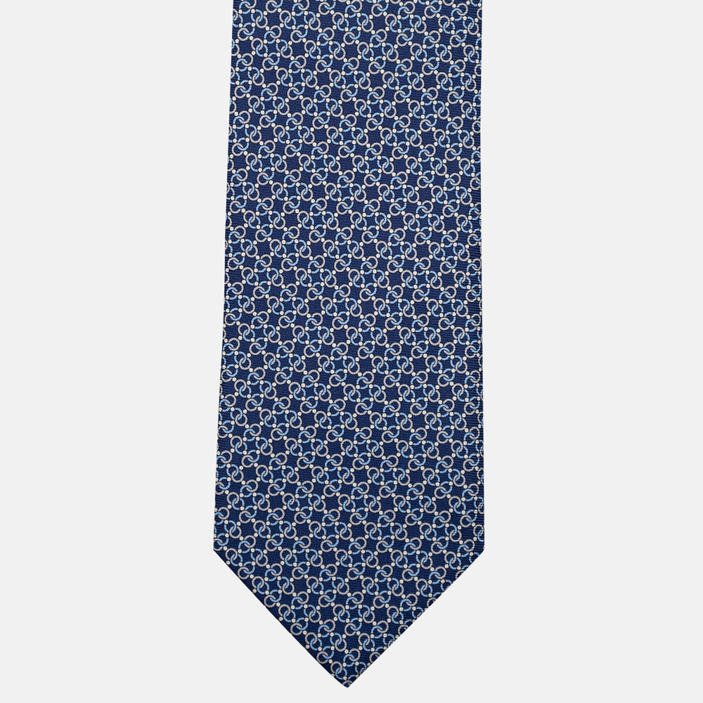3-Fold Silk Tie, Chain Pattern, Blue and Grey - JA055937-2