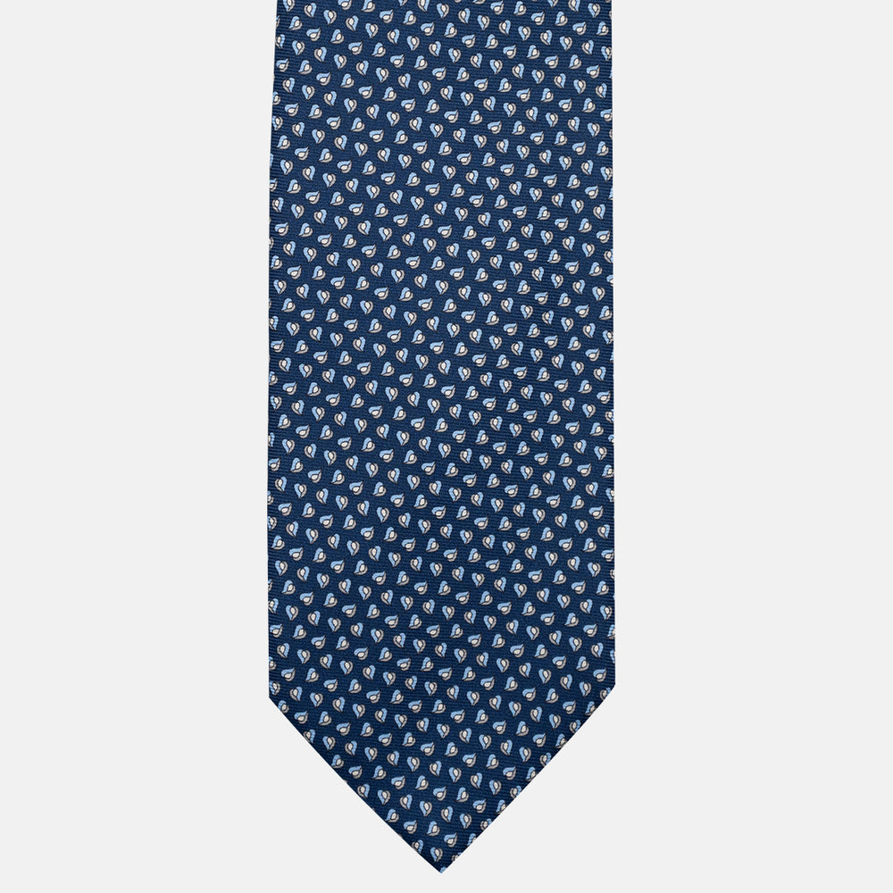 3-Fold Silk Tie, Micro Pattern, Blue and Grey - JA056125-2