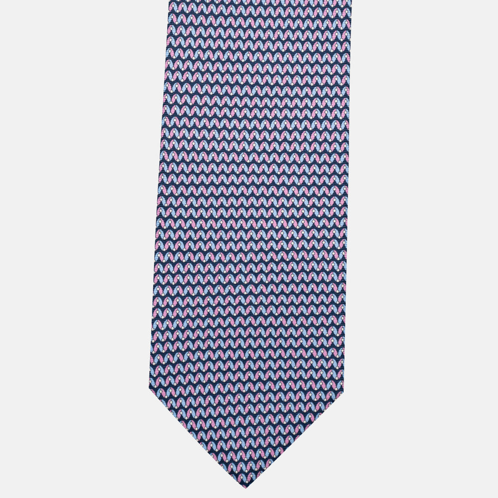 3-Fold Silk Tie, Geometric Pattern, Blue Pink - JA056675-2