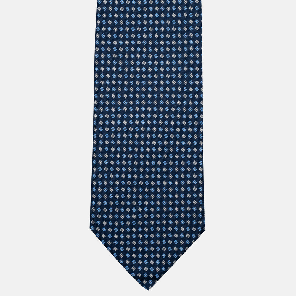 3-Fold Silk Tie, Micro Pattern, Blue and Grey - JA056673-2