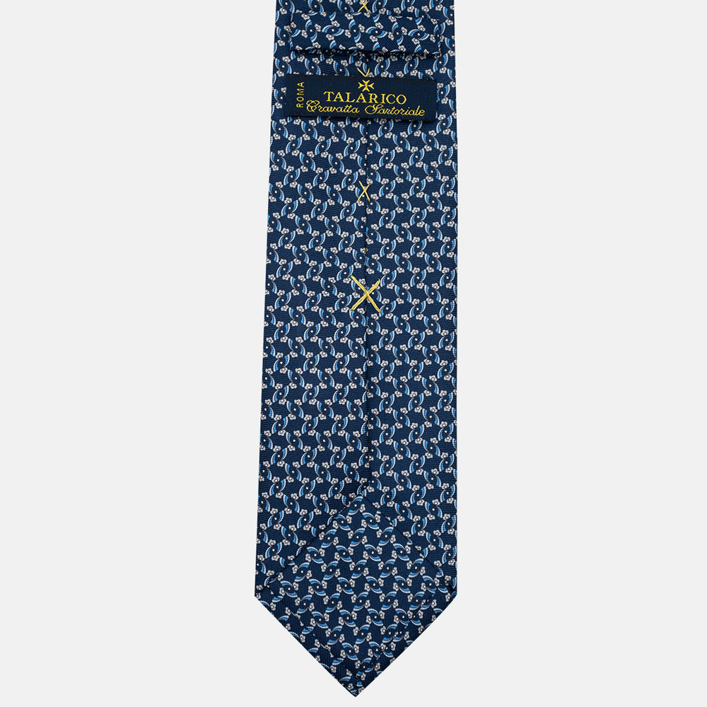 3-Fold Silk Tie, Floral Pattern, Blue and Grey - JA056337-2