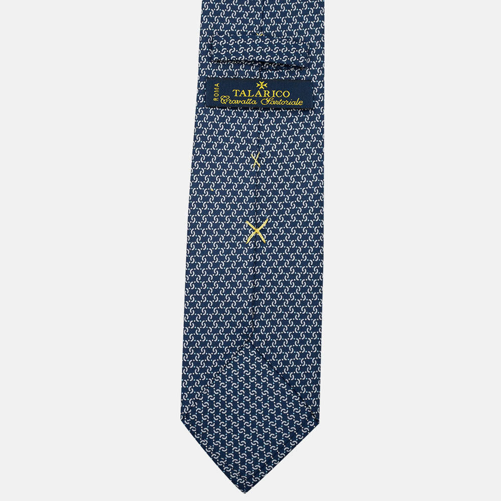 3-Fold Silk Tie, Geometric Pattern, Blue and Grey - JA056669-2