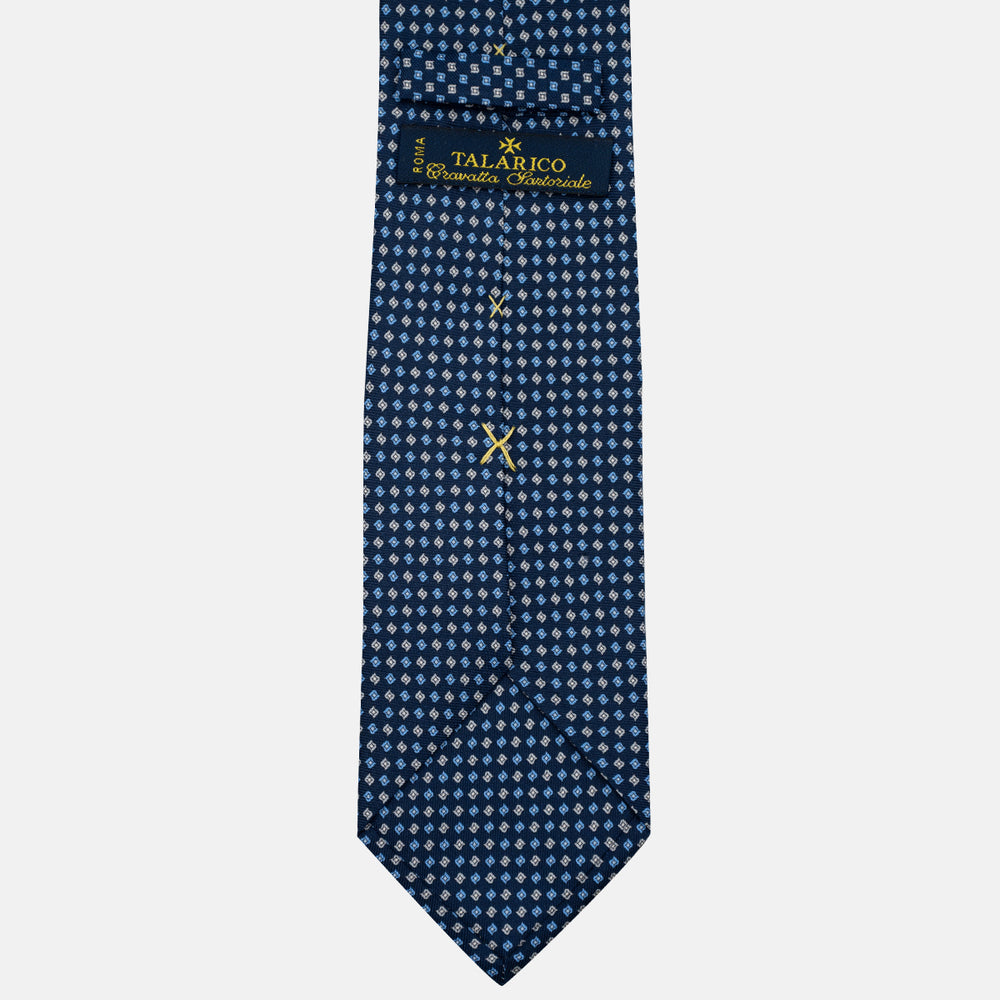 3-Fold Silk Tie, Micro Pattern, Blue and Grey - JA056673-2