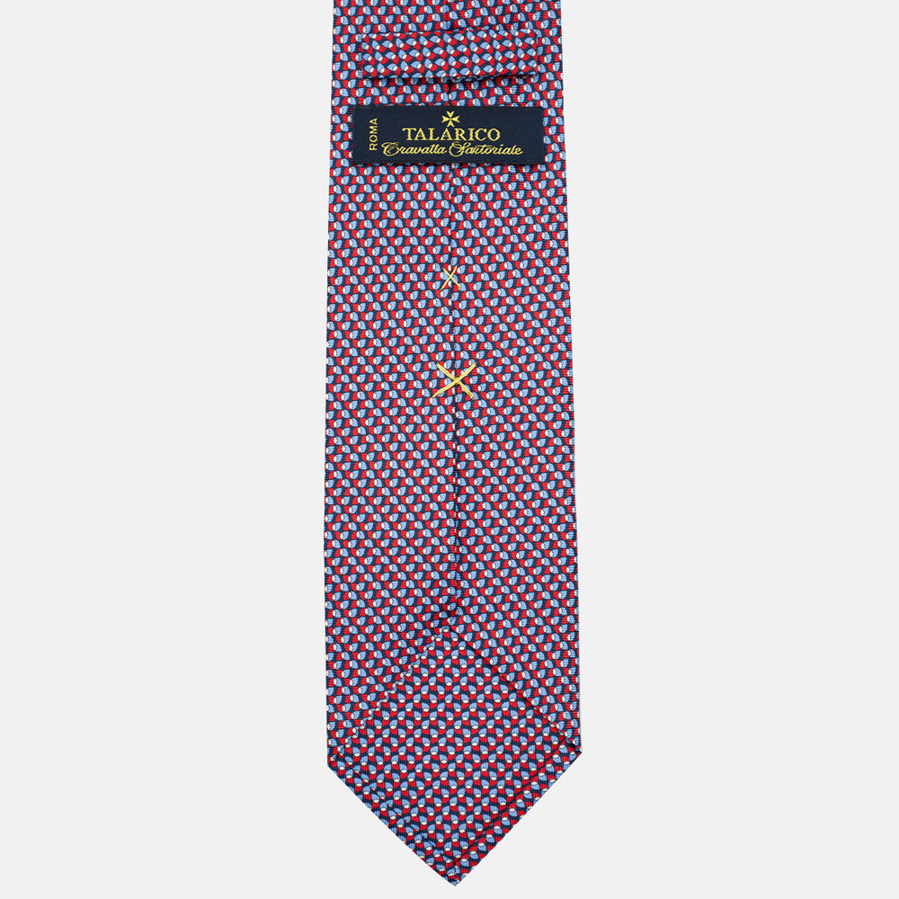3-Fold Silk Tie, Geometric Pattern, Blue and Red - JA056123-2