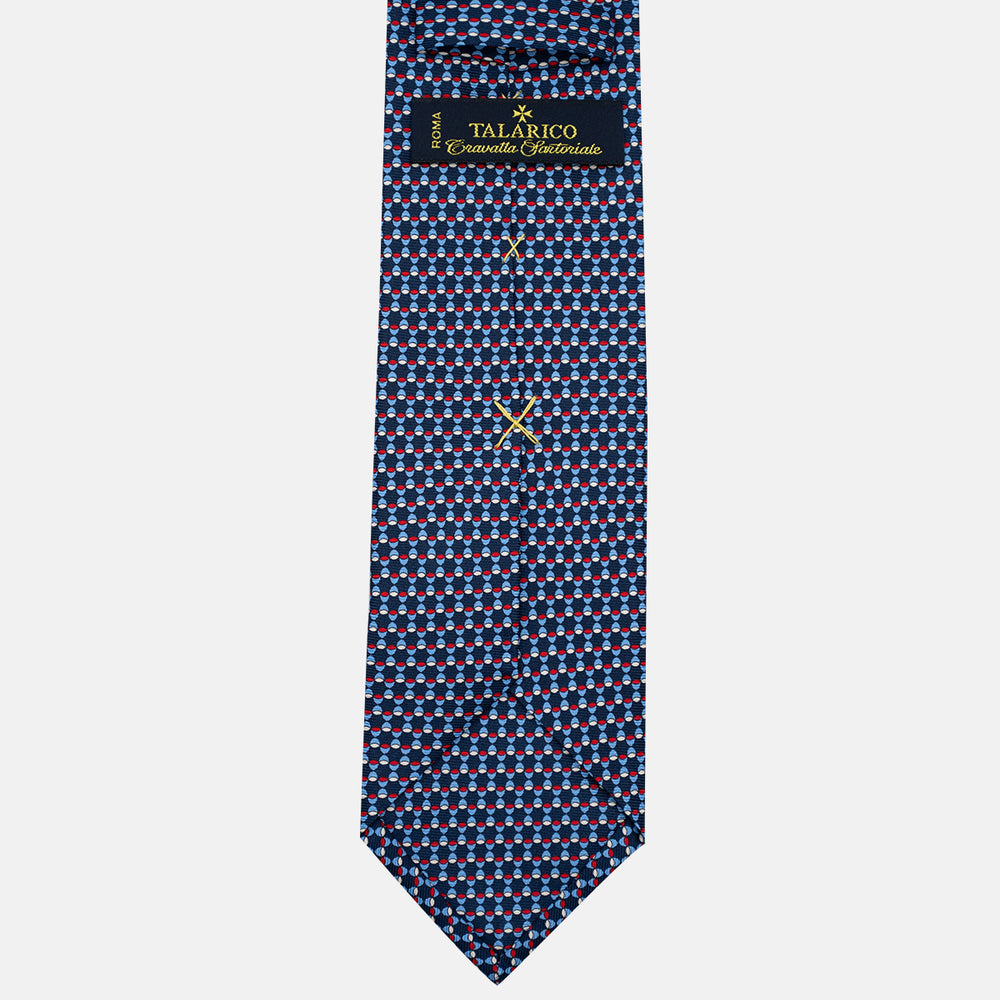 Cravatta 3 pieghe in Seta, Fantasia Geometrica, Blu Rosso - JC057249-2