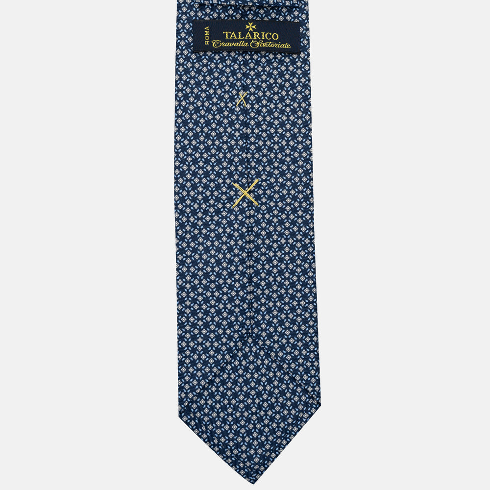 3-Fold Silk Tie, Floral Pattern, Blue and Grey - JA056130-2