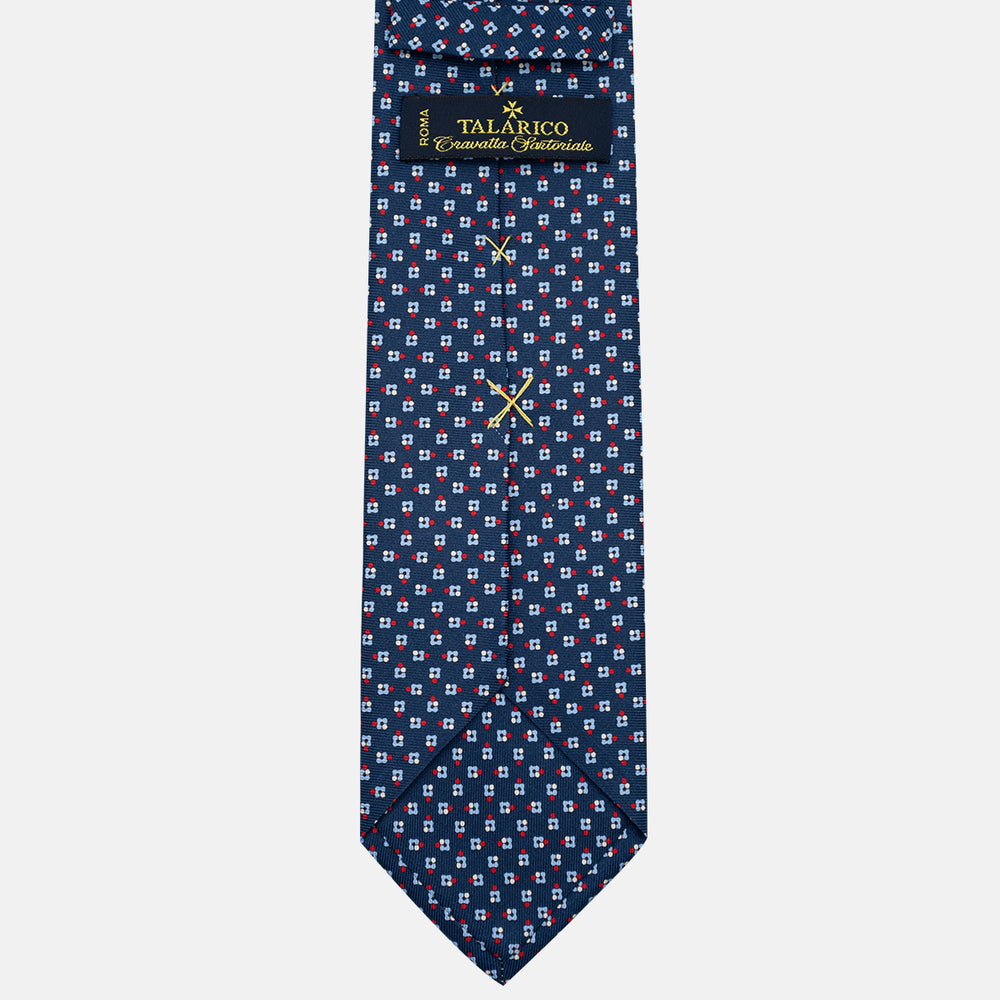 3-Fold Silk Tie, Floral Pattern, Blue and Red - JA057247-2
