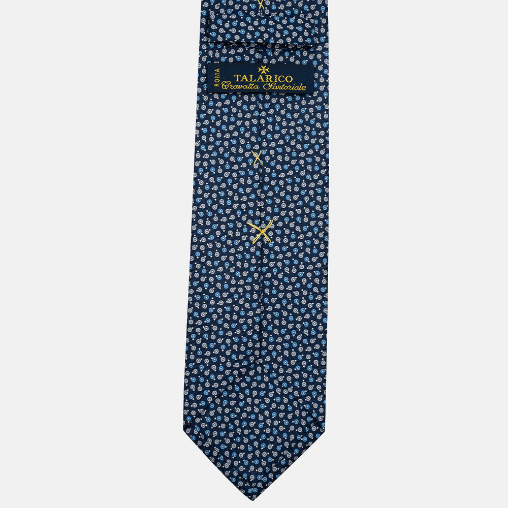 3-Fold Silk Tie, Geometric Pattern, Blue and Grey - JA055946-2