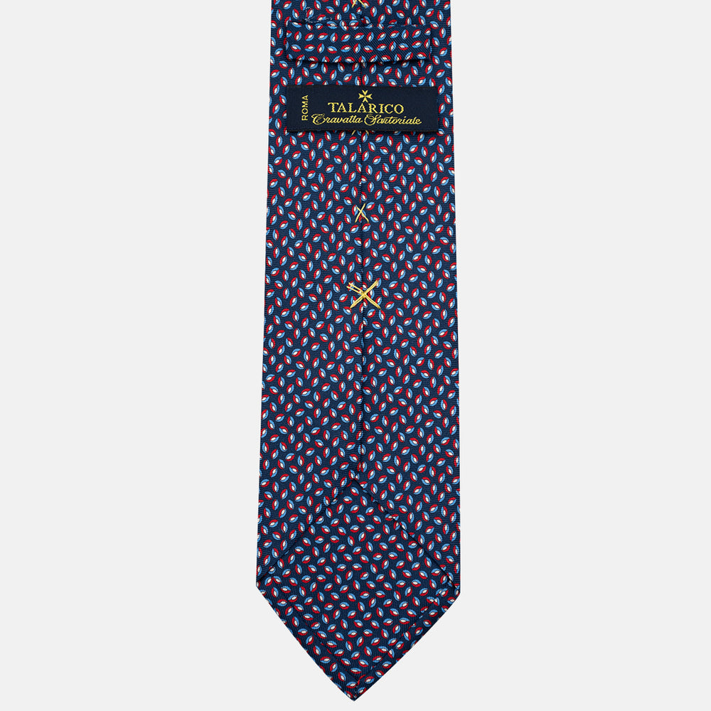 3-Fold Silk Tie, Micro Pattern, Blue and Red - JA056126-2