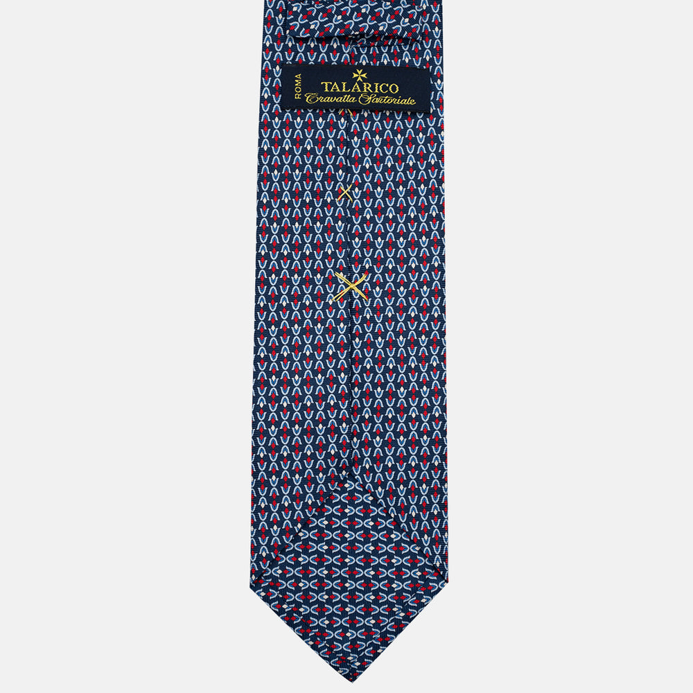 3-Fold Silk Tie, Floral Pattern, Blue and Red - JA056338-2