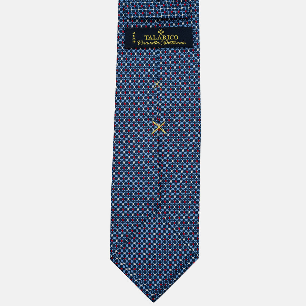 3-Fold Silk Tie, Chain Pattern, Blue and Red - JA057080-2