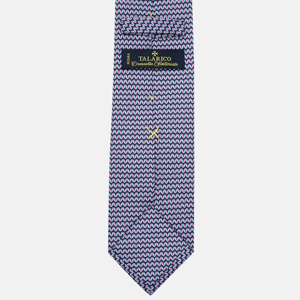 3-Fold Silk Tie, Geometric Pattern, Blue Pink - JA056675-2