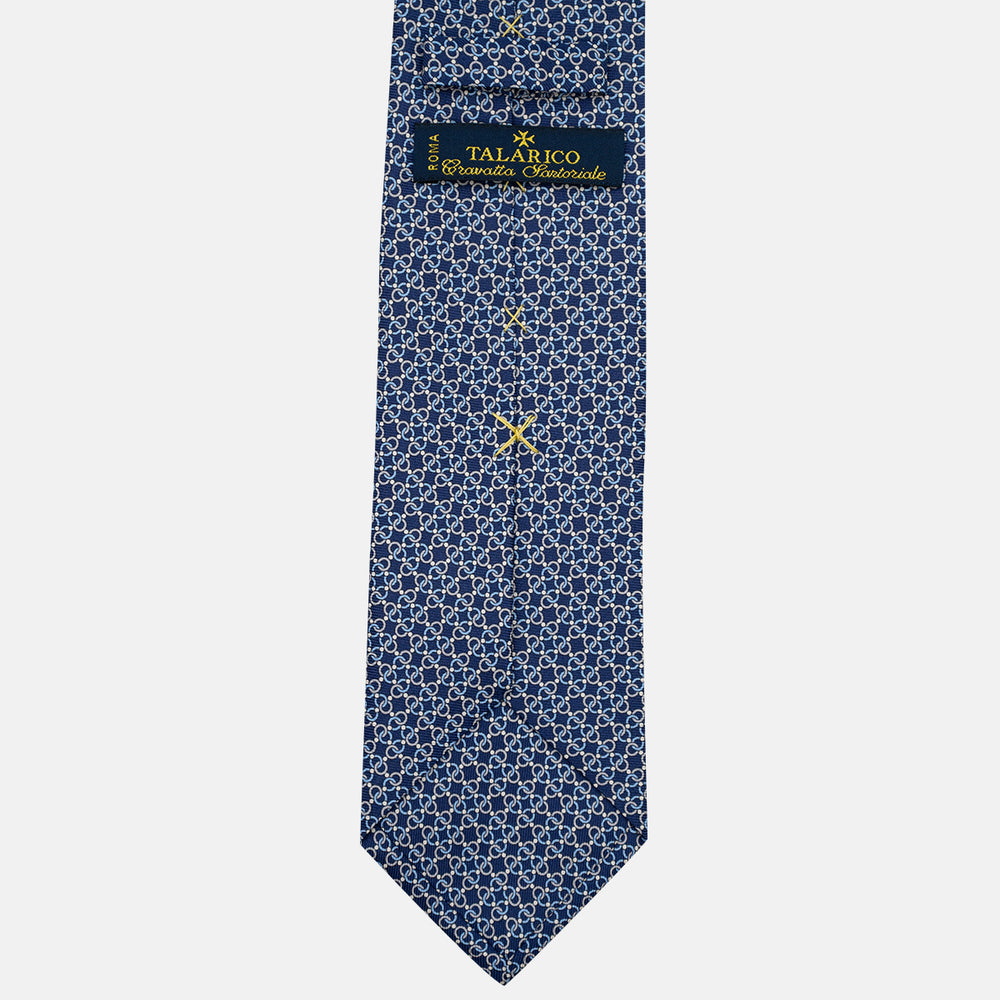 3-Fold Silk Tie, Chain Pattern, Blue and Grey - JA055937-2