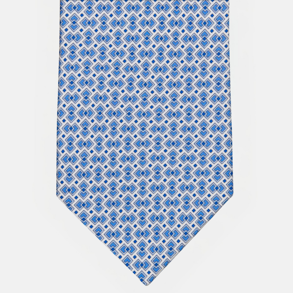 3-fold Silk Tie with Geometric Pattern in White - M49148