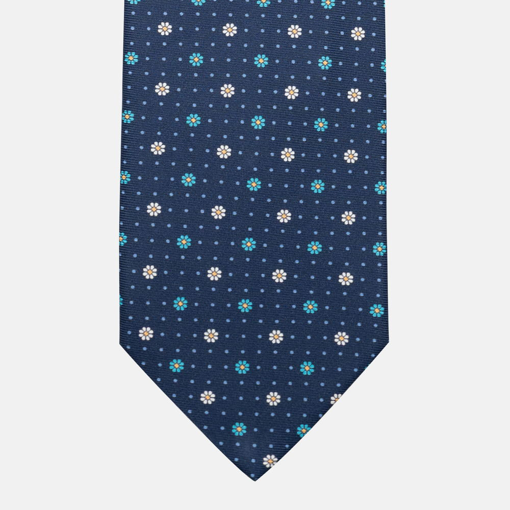 Cravatta Collezione 1999 in Seta Twill Fantasia Floreale, Blu Celeste