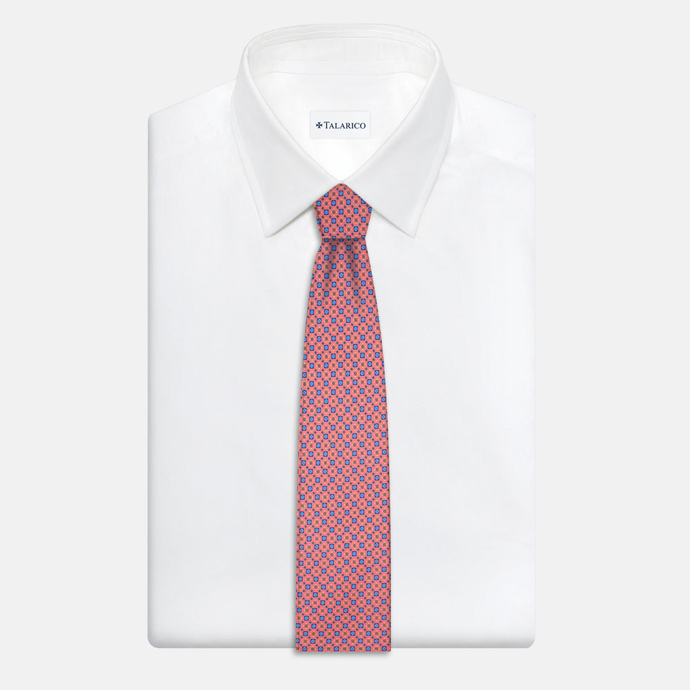 3-Fold Satin Tie with Geometric Pattern, Strawberry - JA241004-3